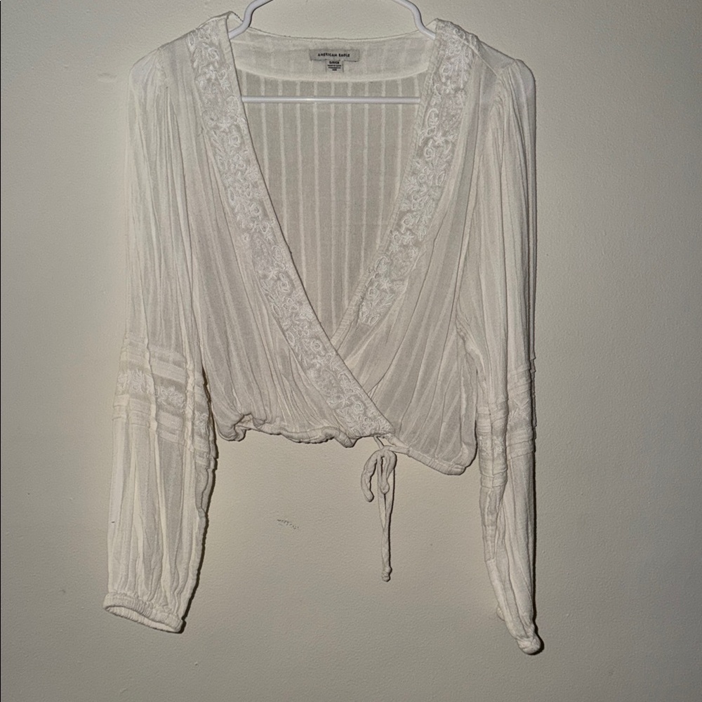 American Eagle Outfitters White Lace Wrap Blouse